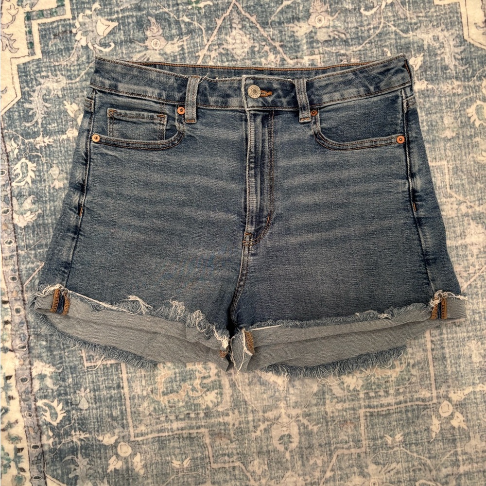 American Eagle Outfitters Rolled Hem Denim Shorts in Blue